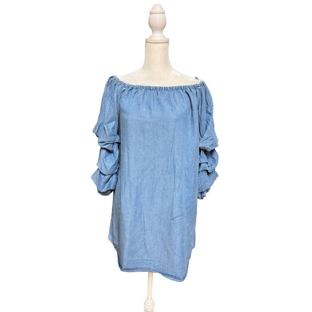 Zara Lyocell Denim Mini Dress Womens M Blue Button Front Shirt Dress